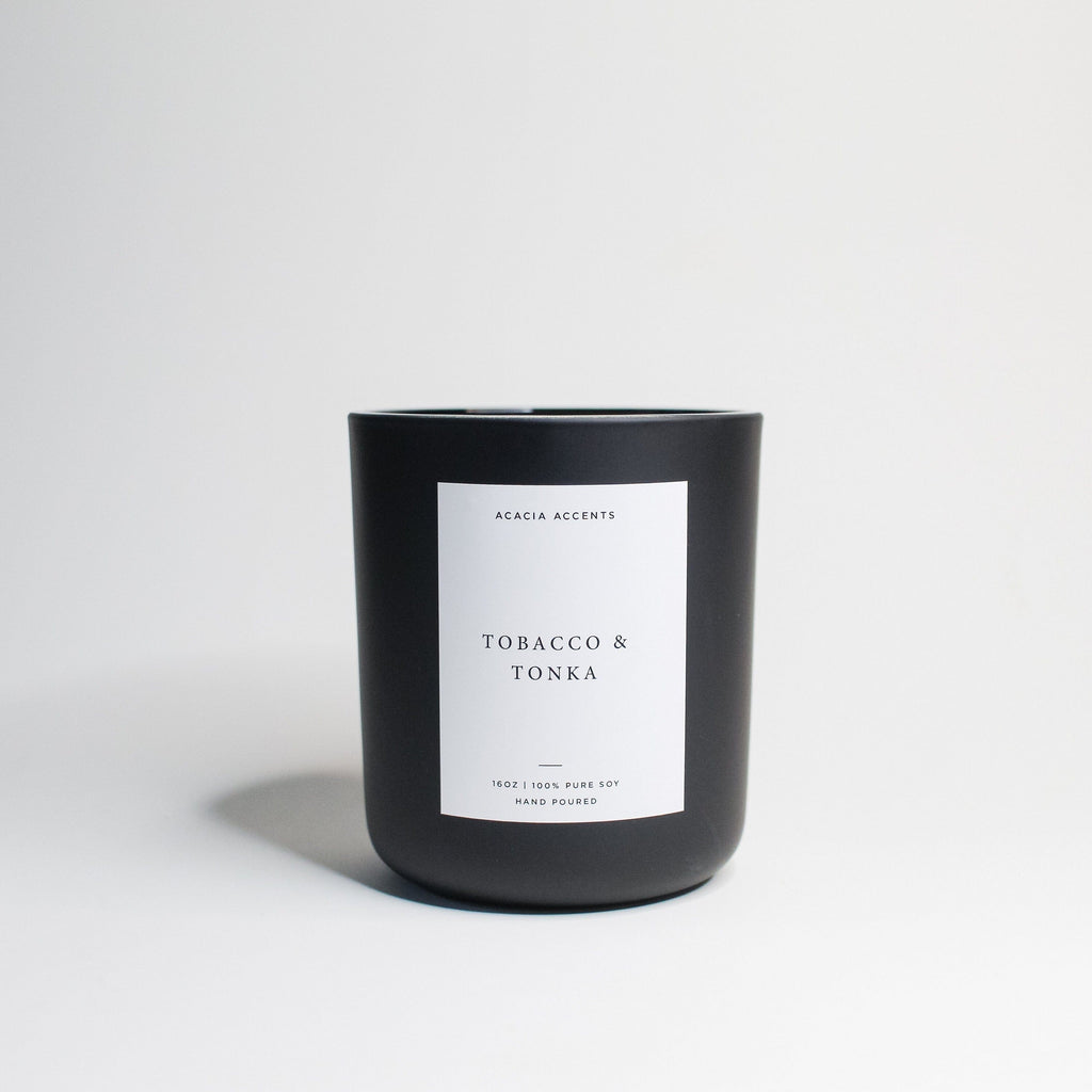 Tobacco & Tonka | Hand-Poured | 100% Soy Candle | Essential Oil Infused Candle | Black Tumlber Candle | Cozy Scent Candle